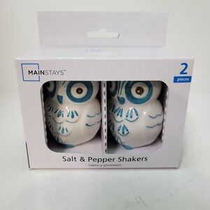 Mainstays Owl Salt‎ and Pepper Shakers Set of 2 Hand Painted Earthenware